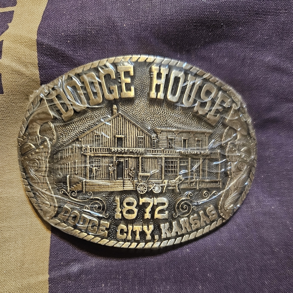 Dodge House Brass Buckle of Dodge City, KS  NIP